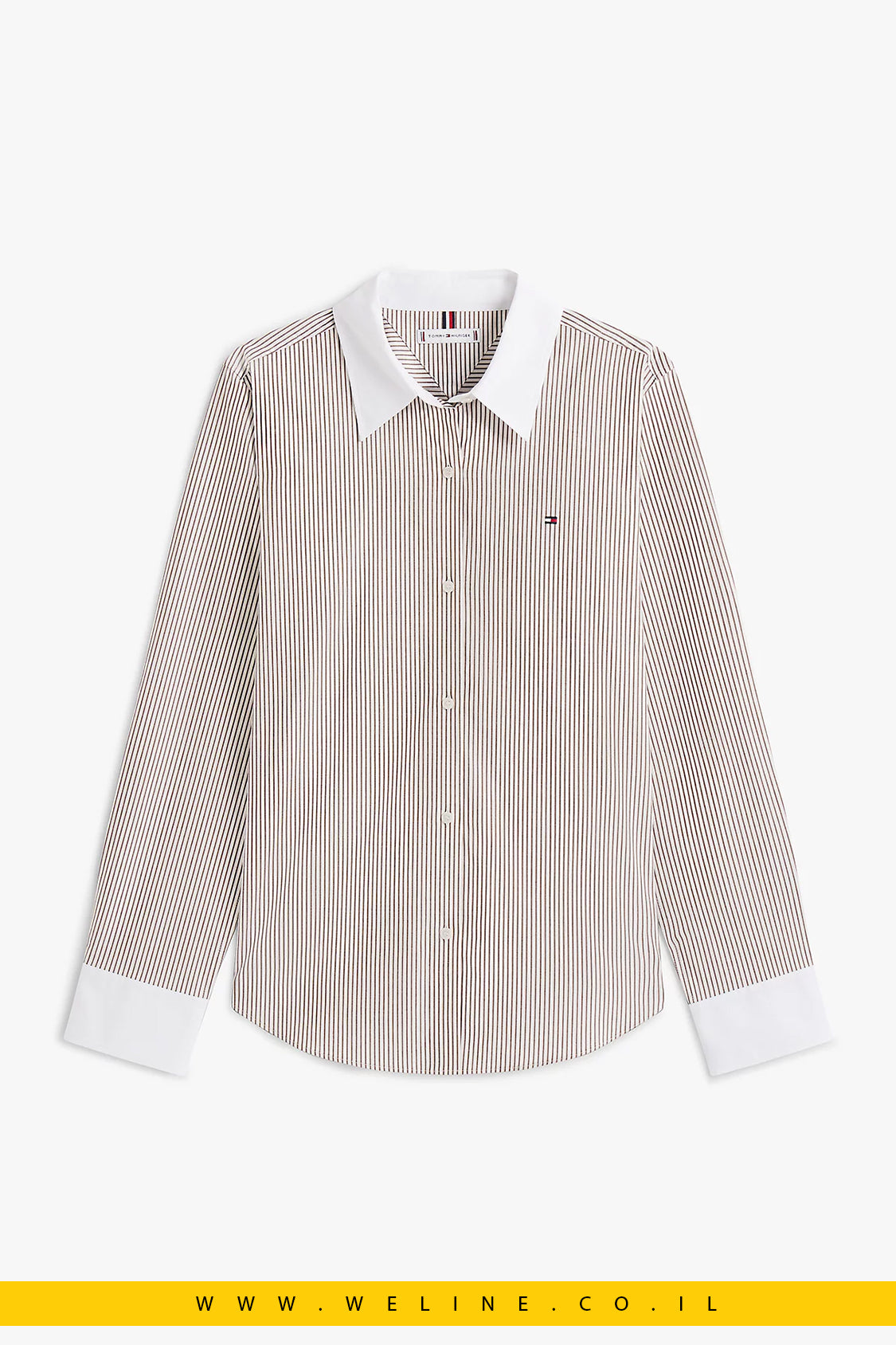 חולצת פופלין קלאסית בגזרה רגילה – פסים חום | Tommy Hilfiger