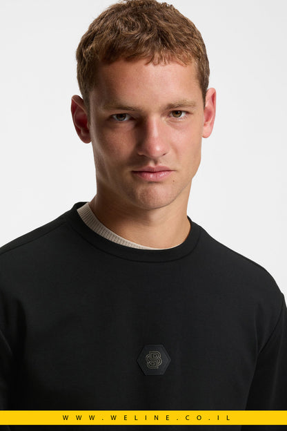 סווטשירט כותנה משולבת עם מונוגרמת Double B – שחור | BOSS
