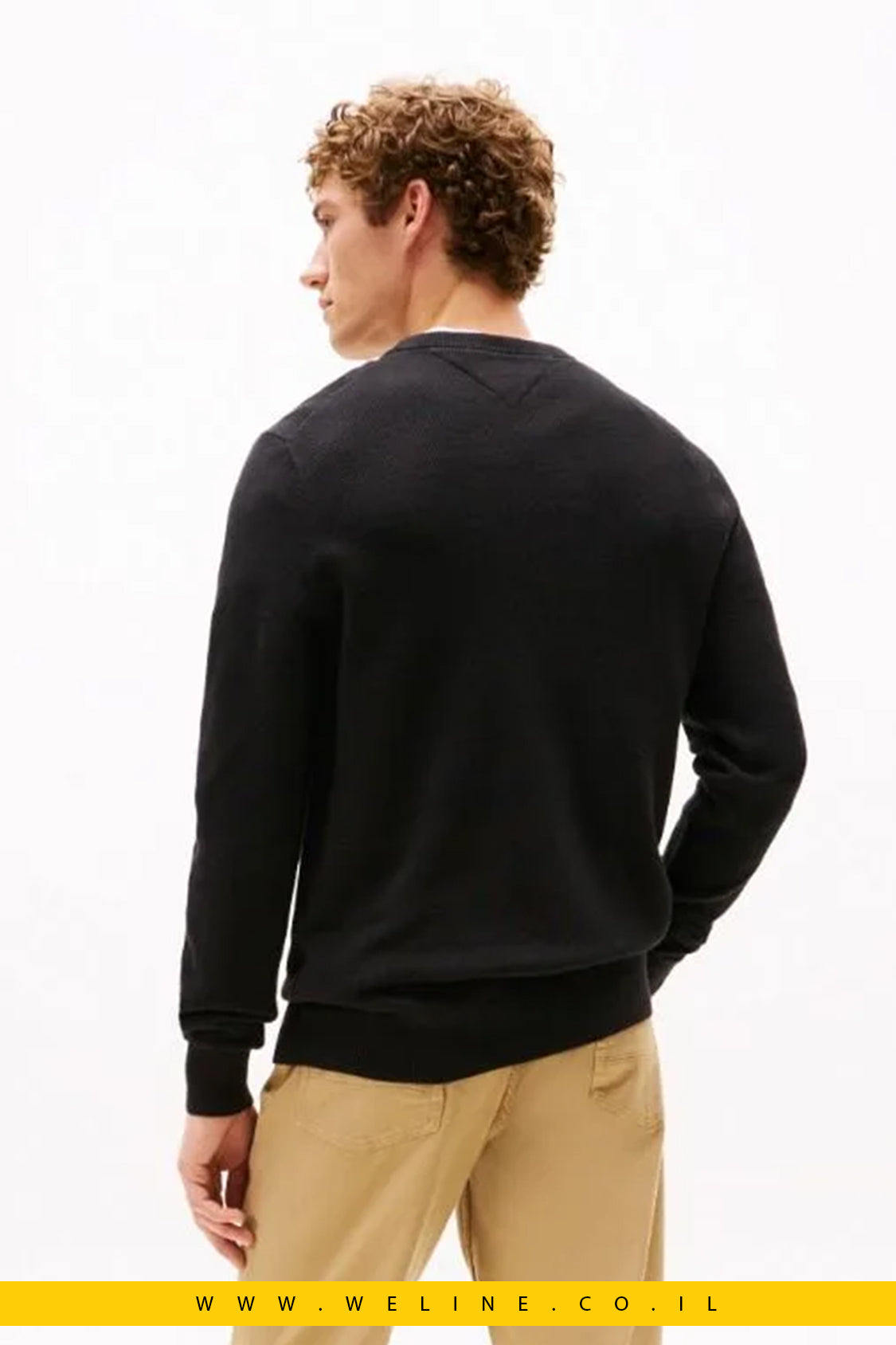 סוודר סריג גברים Tommy Hilfiger – טקסטורה מיוחדת, שחור Regular Fit