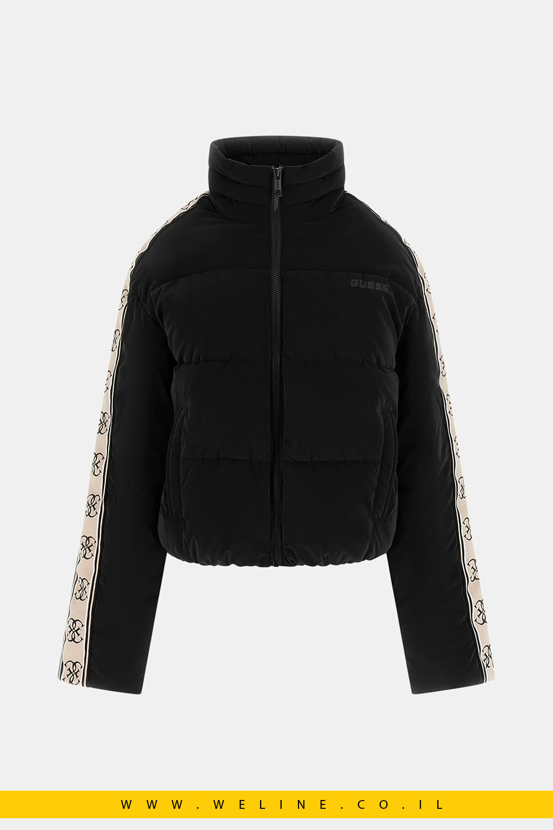 Guess – מעיל Puffer שחור עם צווארון גבוה