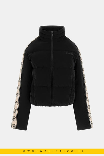 Guess – מעיל Puffer שחור עם צווארון גבוה