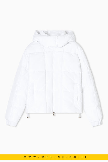 מעיל קווילט מרופד CALIDUM7 עם קפוצ'ון – לבן | EA7