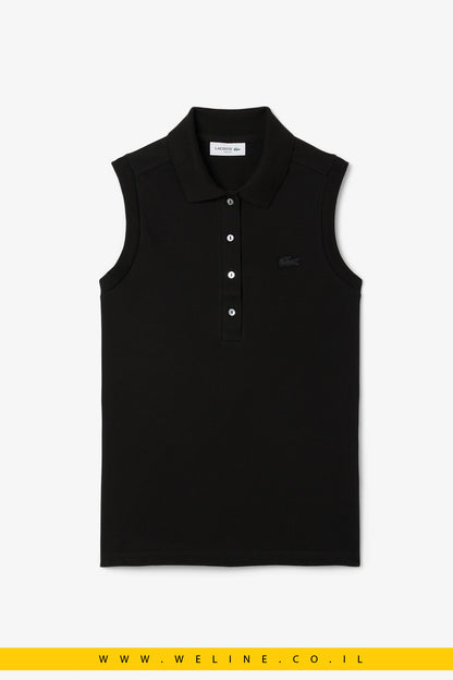 פולו לנשים ללא שרוולים בגזרת Slim – שחור – Lacoste