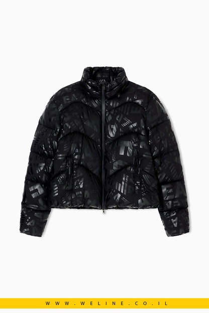 מעיל ניילון מרופד לנשים עם הדפס מונוגרם EA7 – שחור