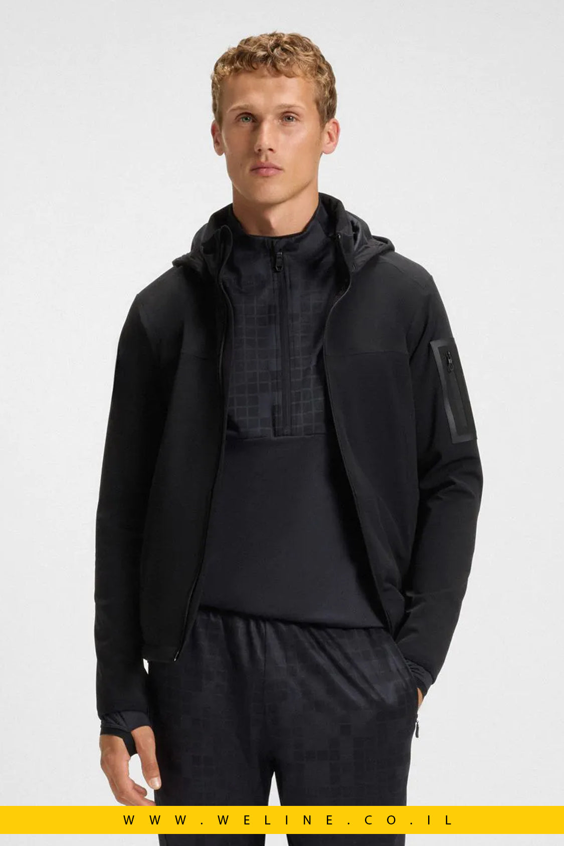 מעיל סופטשל לגברים עם קפוצ'ון נשלף – BOSS Menswear (שחור)
