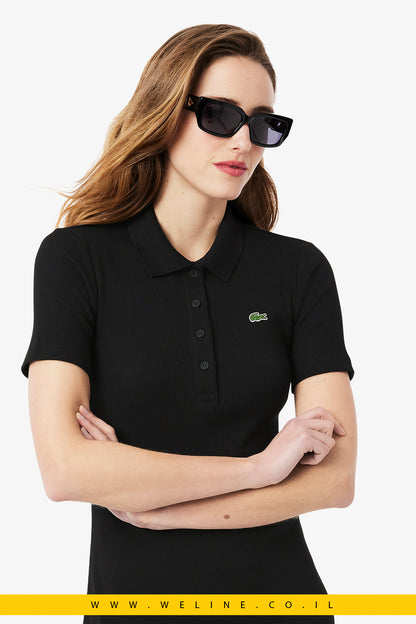 שמלת פולו ארוכה לנשים מבד כותנה ריב – Lacoste