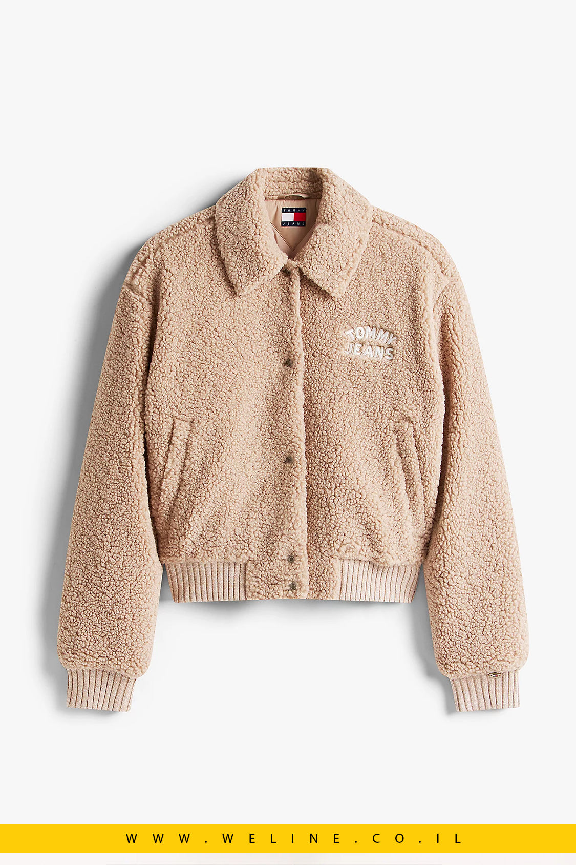 מעיל בומבר נשים Tommy Jeans Varsity Teddy – לוגו גב, גזרת Relaxed