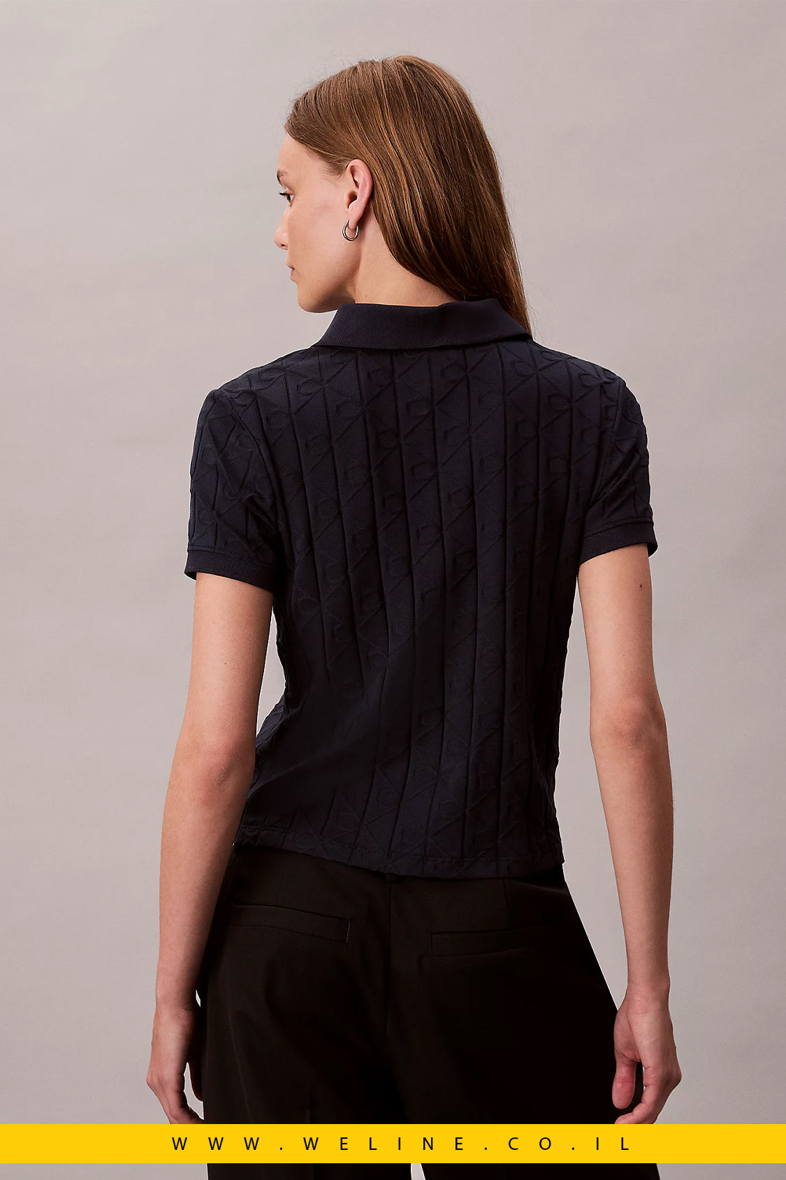 חולצת פולו נשים Calvin Klein Monogram Jacquard – כחול Dark Sapphire