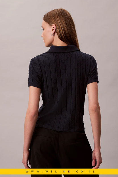 חולצת פולו נשים Calvin Klein Monogram Jacquard – כחול Dark Sapphire