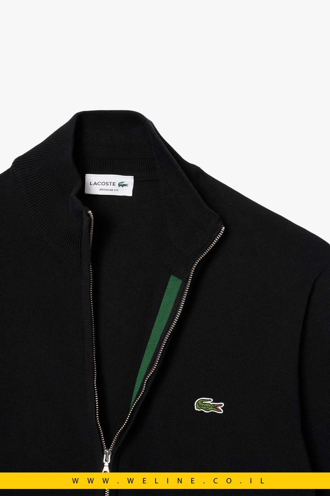 סוודר כותנה עם רוכסן וצווארון גבוה לגברים Lacoste