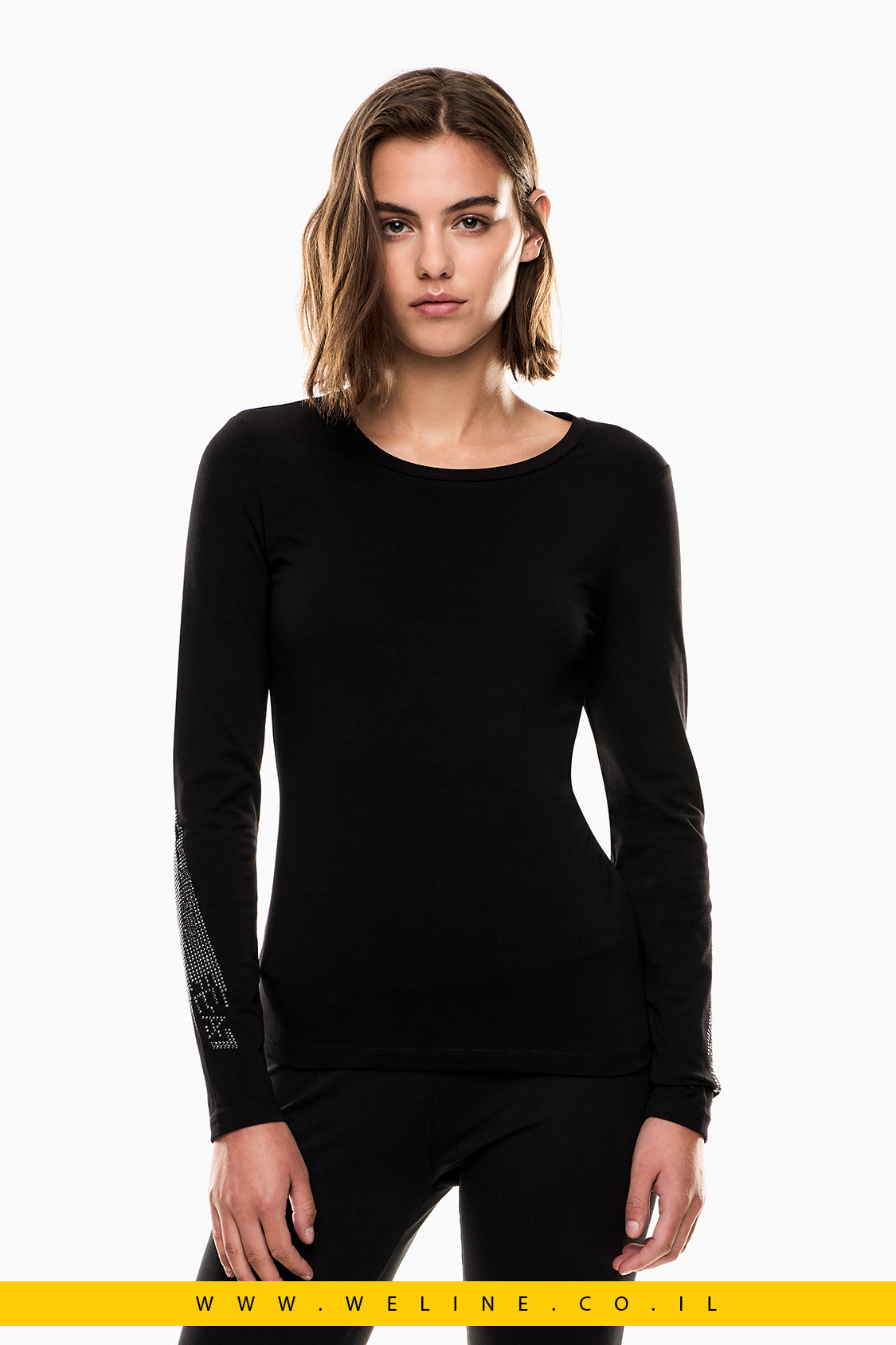 חולצת לוגו ארוכה עם מיקרו ניטים – EA7 Emporio Armani