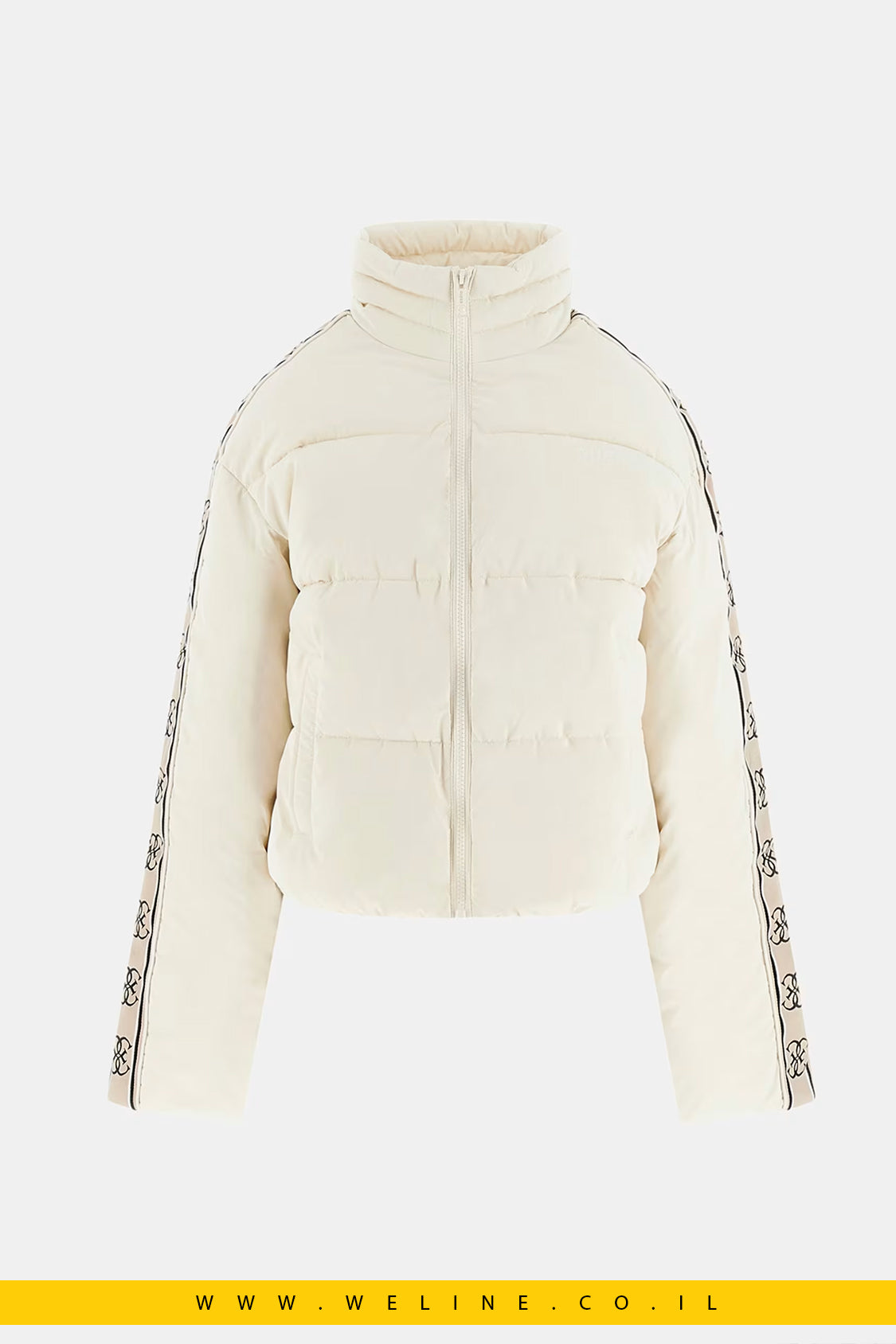 Guess – מעיל Puffer קרם עם צווארון גבוה