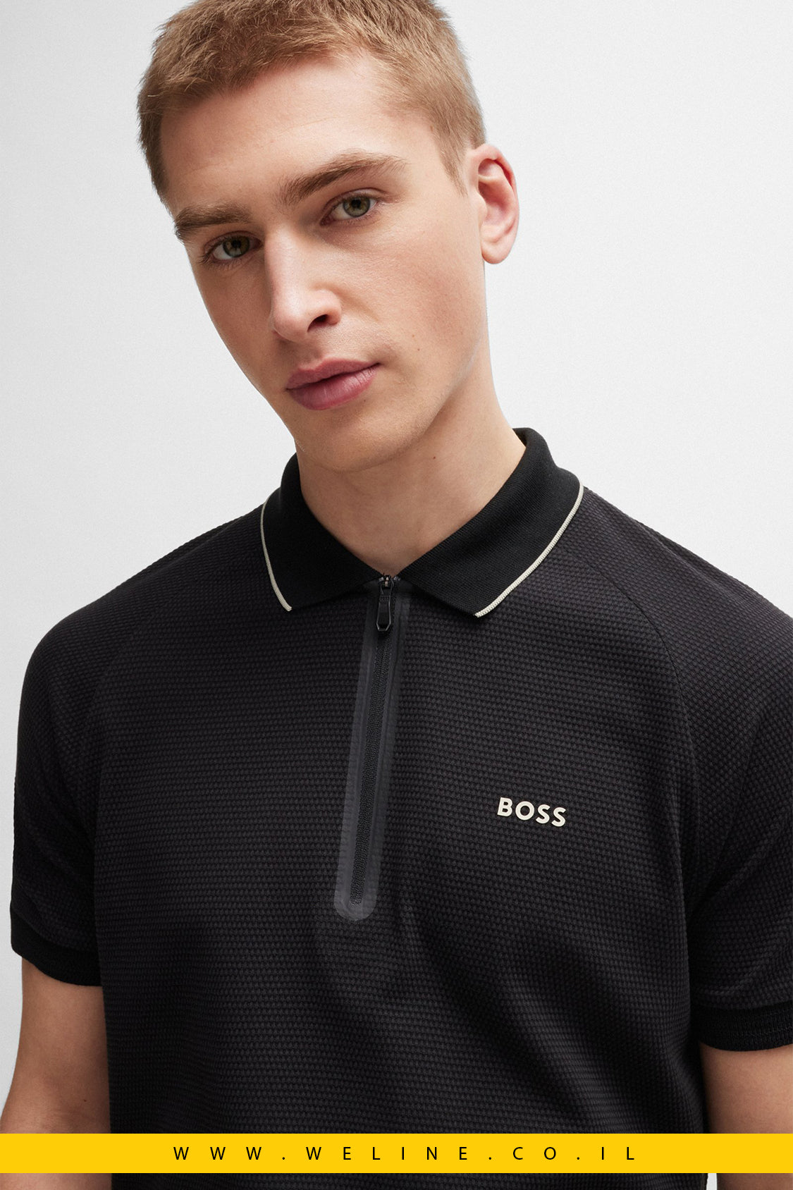 חולצת פולו לגברים BOSS – דגם Structured-Cotton עם לוגו קונטרסטי
