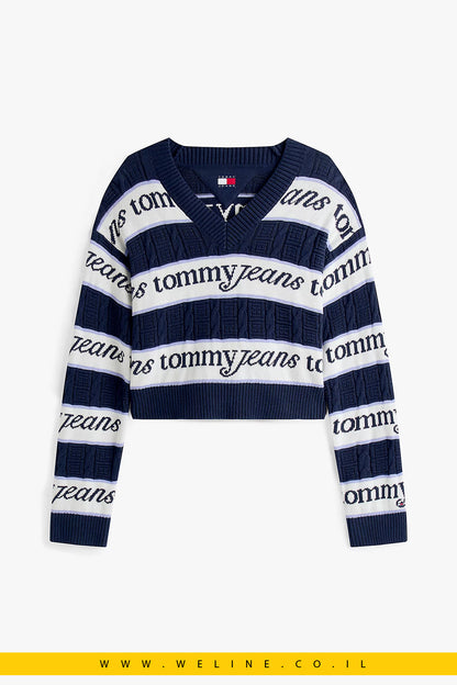 סוודר Tommy Flag Relaxed Logo Stripe Jumper – גזרת Relaxed