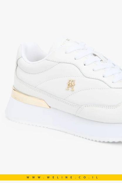 סניקרס עור לנשים Tommy Hilfiger Leather TH Monogram – צבע לבן