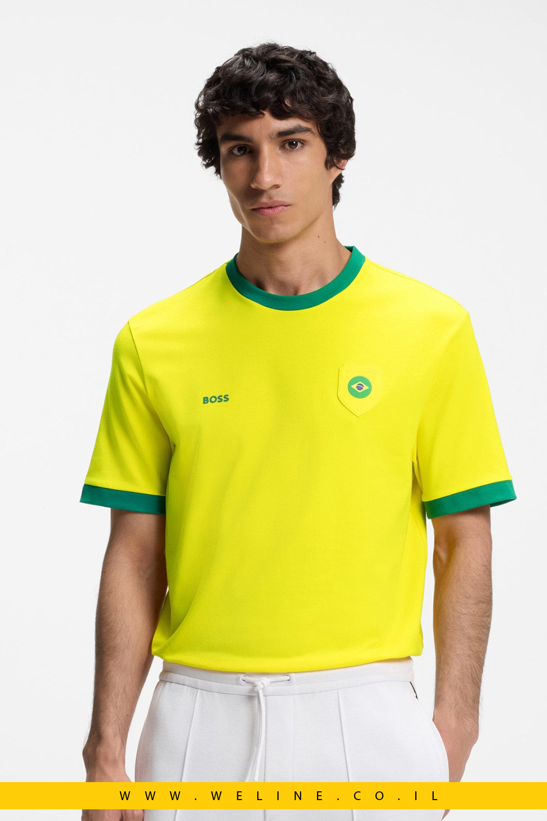 חולצת טי גברים BOSS Stretch-Cotton T-Shirt  Brazil– Regular Fit