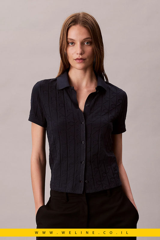 חולצת פולו נשים Calvin Klein Monogram Jacquard – כחול Dark Sapphire