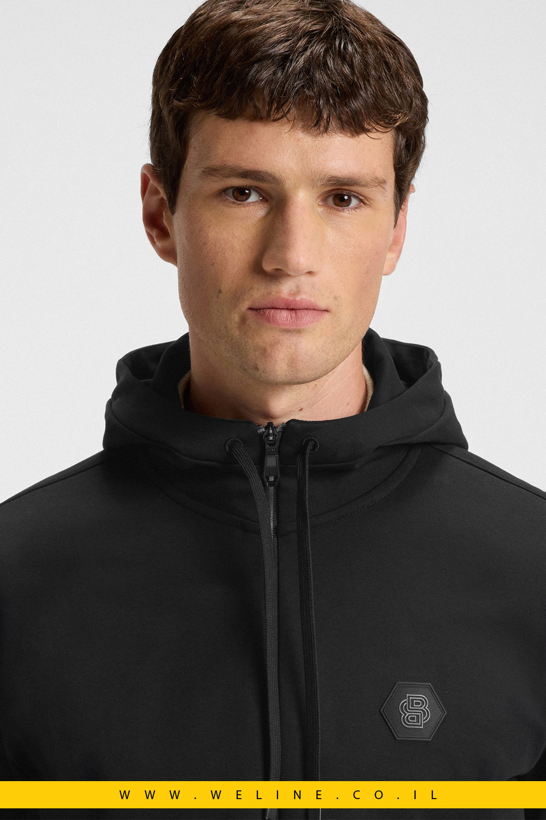 קפוצ'ון רוכסן מבד כותנה משולב עם מונוגרמת Double B – שחור | BOSS