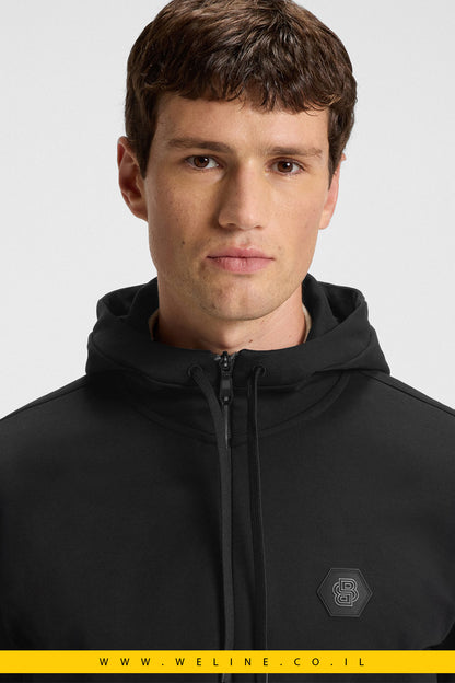 קפוצ'ון רוכסן מבד כותנה משולב עם מונוגרמת Double B – שחור | BOSS