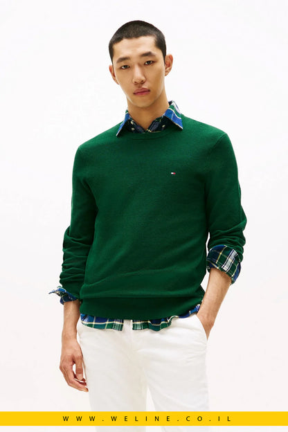 סוודר סריג גברים Tommy Hilfiger – טקסטורה מיוחדת, ירוק Ornamental