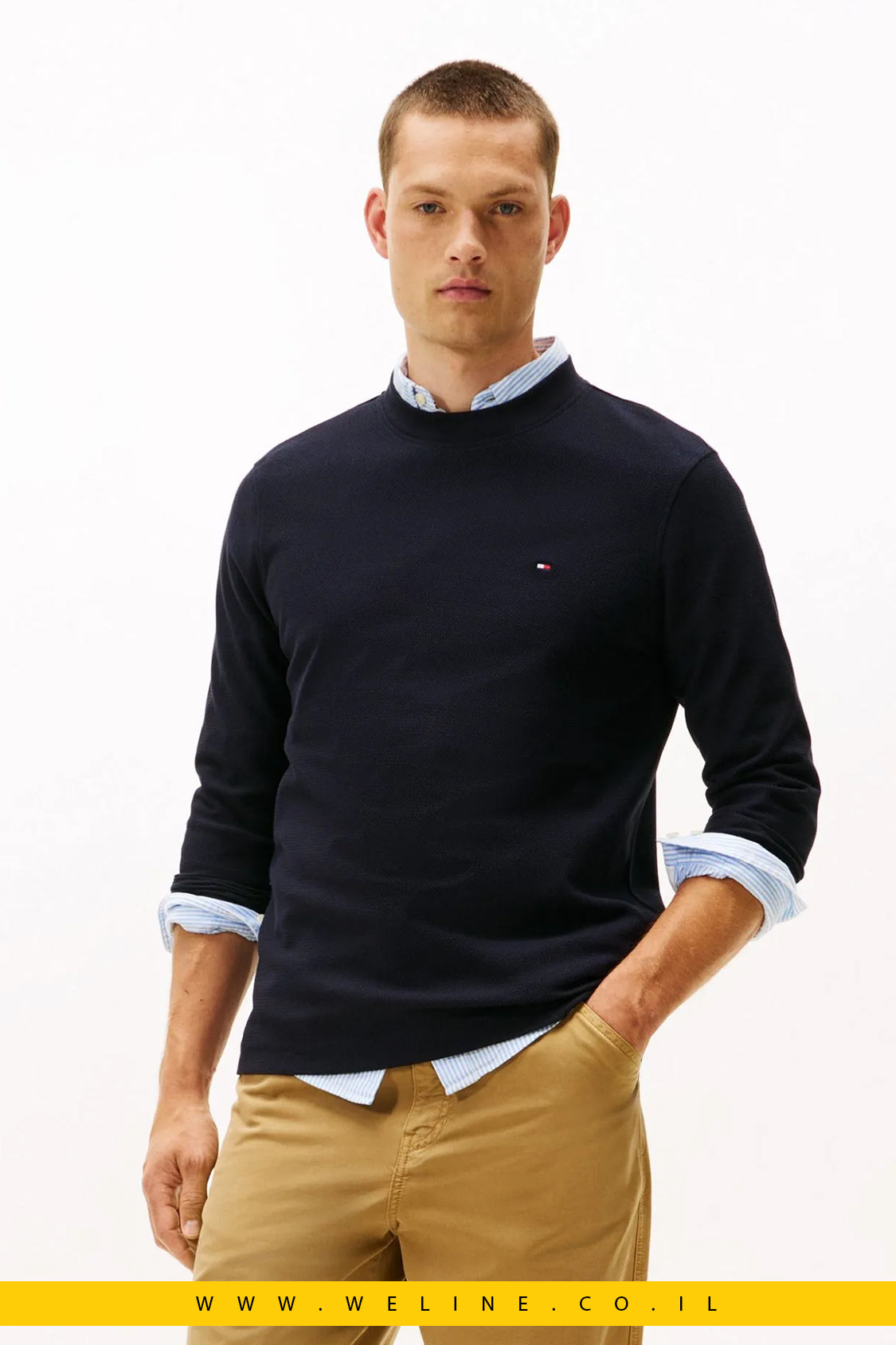 חולצת גברים Tommy Hilfiger – שרוול ארוך Mercerized Jacquard