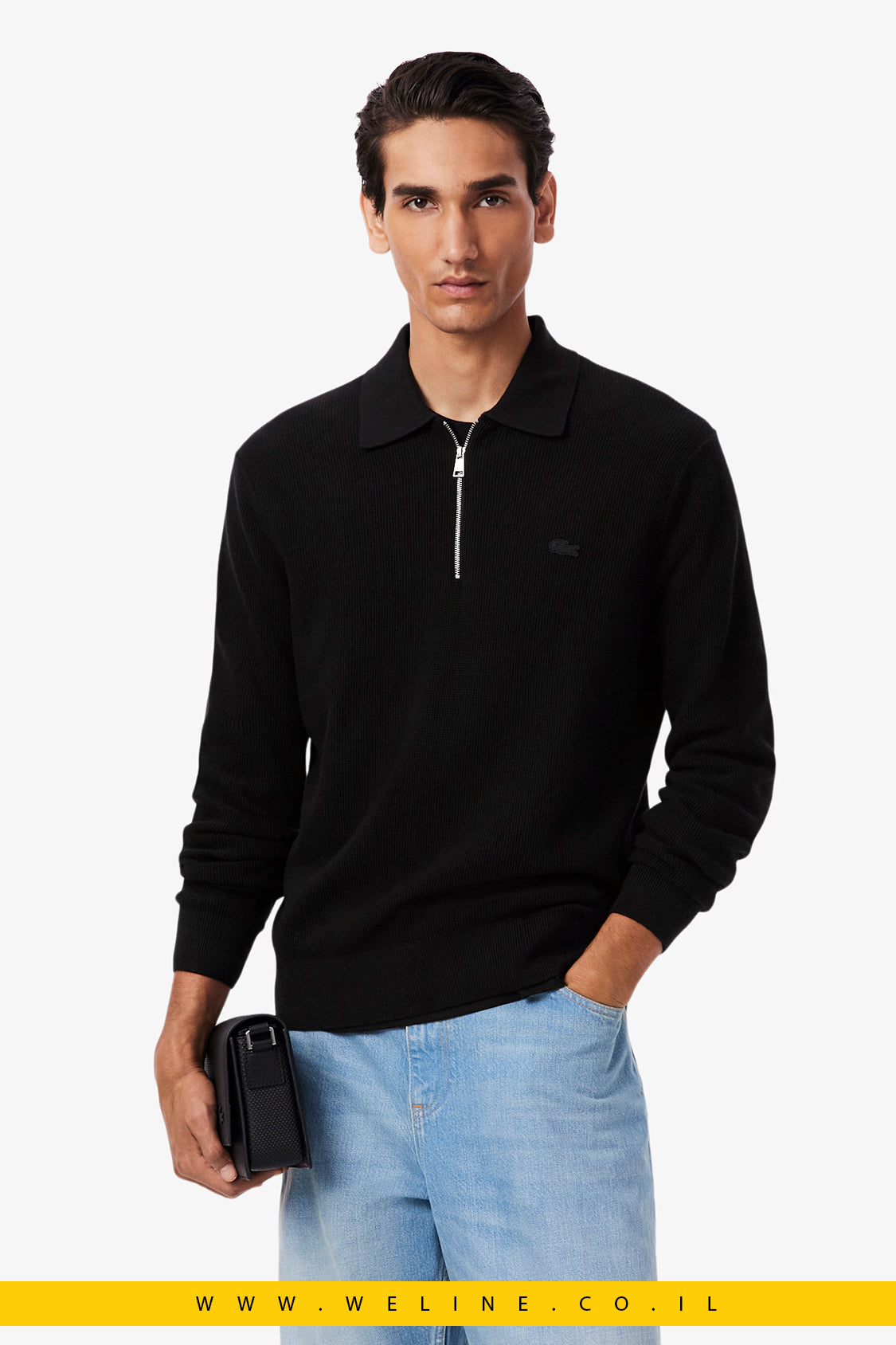 סוודר גברים חצי רוכסן עם צווארון פולו – Lacoste