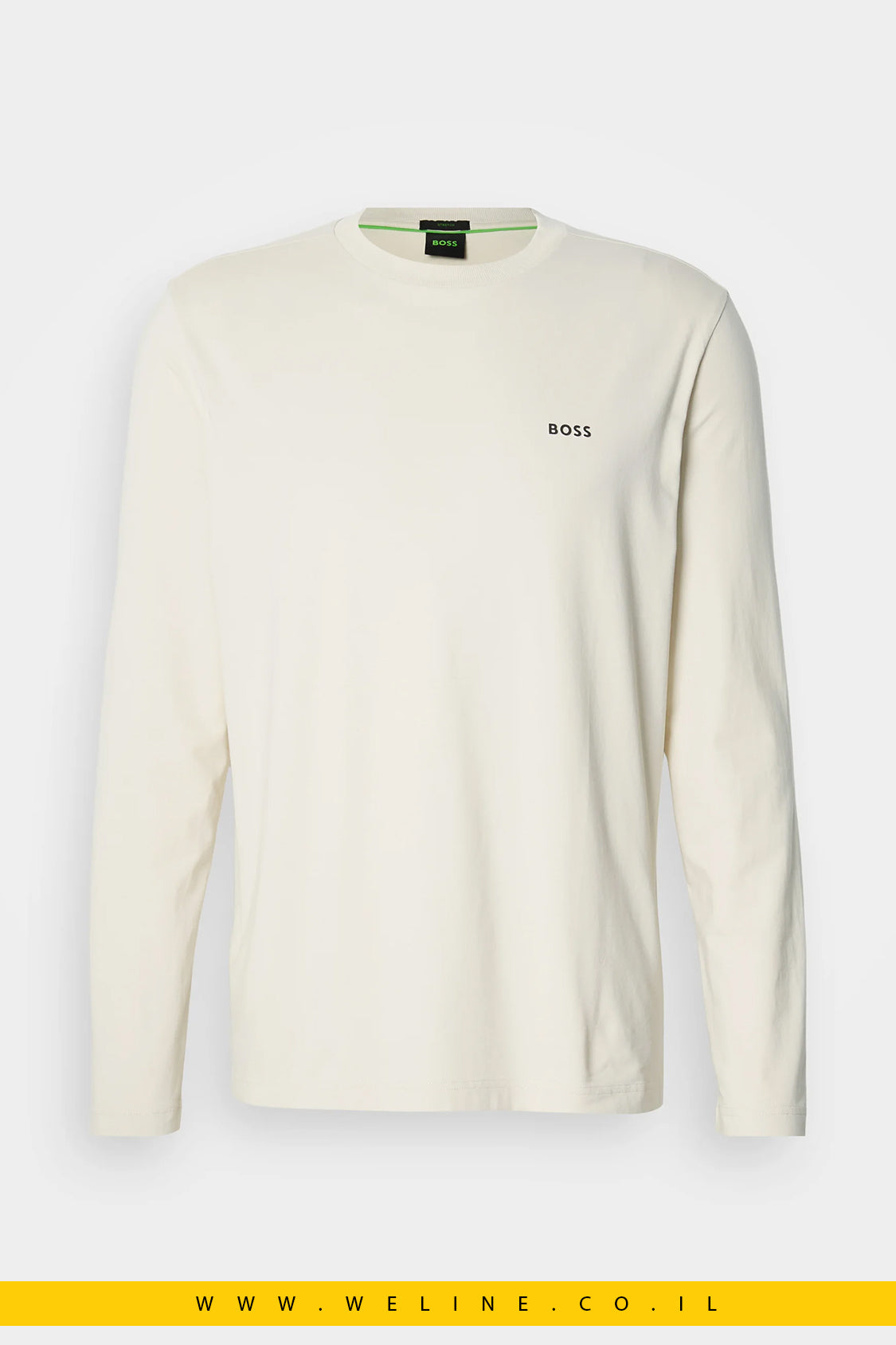 טי־שירט שרוול ארוך מכותנה סטרצ’ עם לוגו קונטרסטי לגברים מבית BOSS