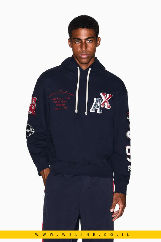 קפוצ'ון ספורטיבי מודפס לגברים Armani Exchange – עיצוב Oversized עם כתפיים שמוטות