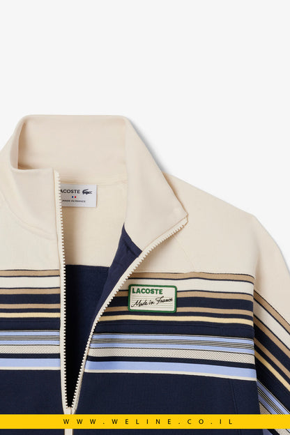 סווטשירט רוכסן Made in France מבית Lacoste – כחול נייבי / לבן