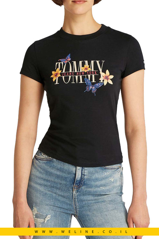 חולצת טי לנשים בגזרת Slim עם הדפס פרפר – Tommy Jeans