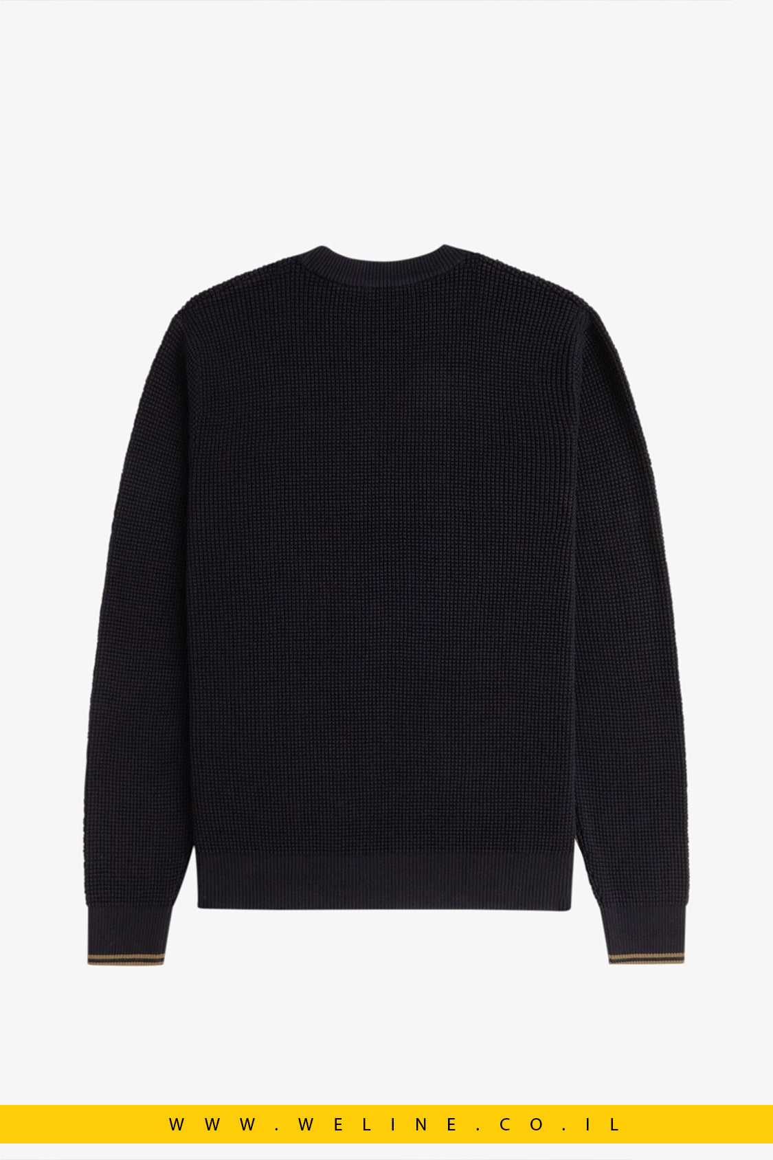 סריג וואפל לגברים – צווארון עגול, שחור