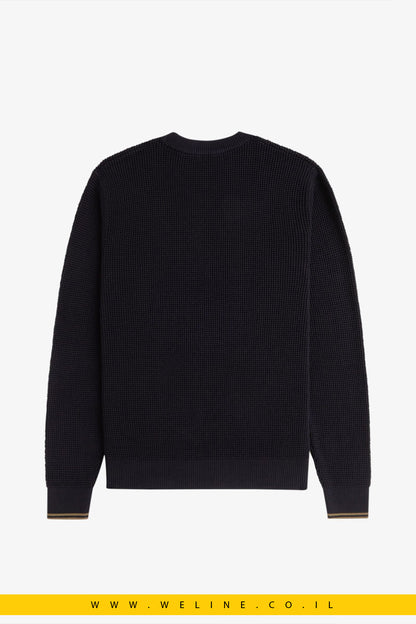 סריג וואפל לגברים – צווארון עגול, שחור