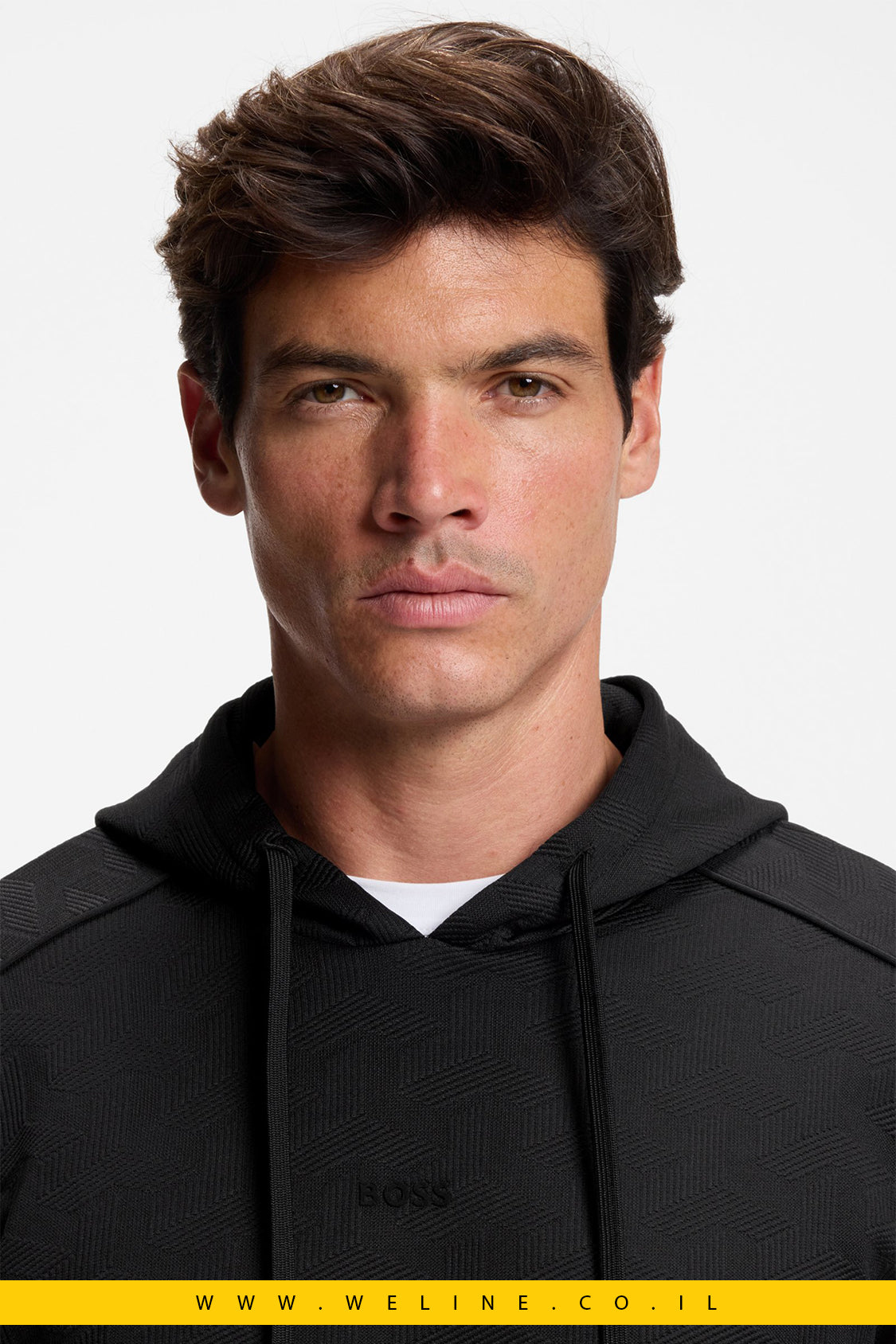 קפוצ'ון קווילט ג’קארד עם דוגמה מרופדת – שחור | BOSS