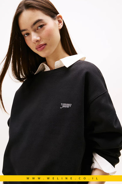 סווטשירט נשים Tommy Jeans עם לוגו מטאלי – Metallic Logo Relaxed Crew Neck Sweatshirt