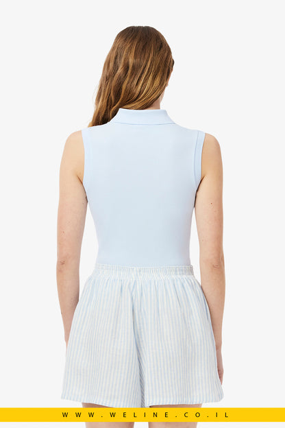 פולו לנשים ללא שרוולים בגזרת Slim – דגם L.12.D – כחול – Lacoste