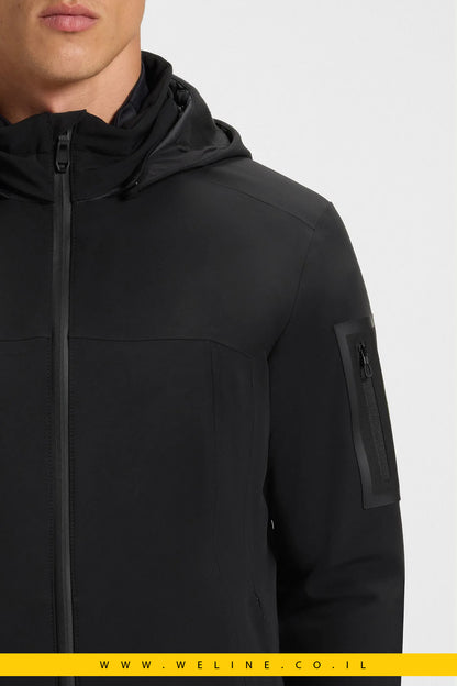 מעיל סופטשל לגברים עם קפוצ'ון נשלף – BOSS Menswear (שחור)