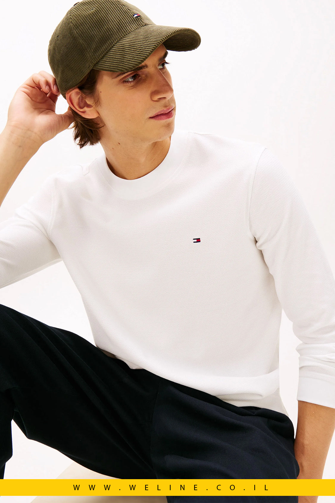 חולצת שרוול ארוך גברים Tommy Hilfiger – Mercerized Jacquard, כותנה מתחדשת