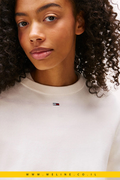 סוודר נשים עם דגל רקום וצווארון קלאסי – Tommy Jeans