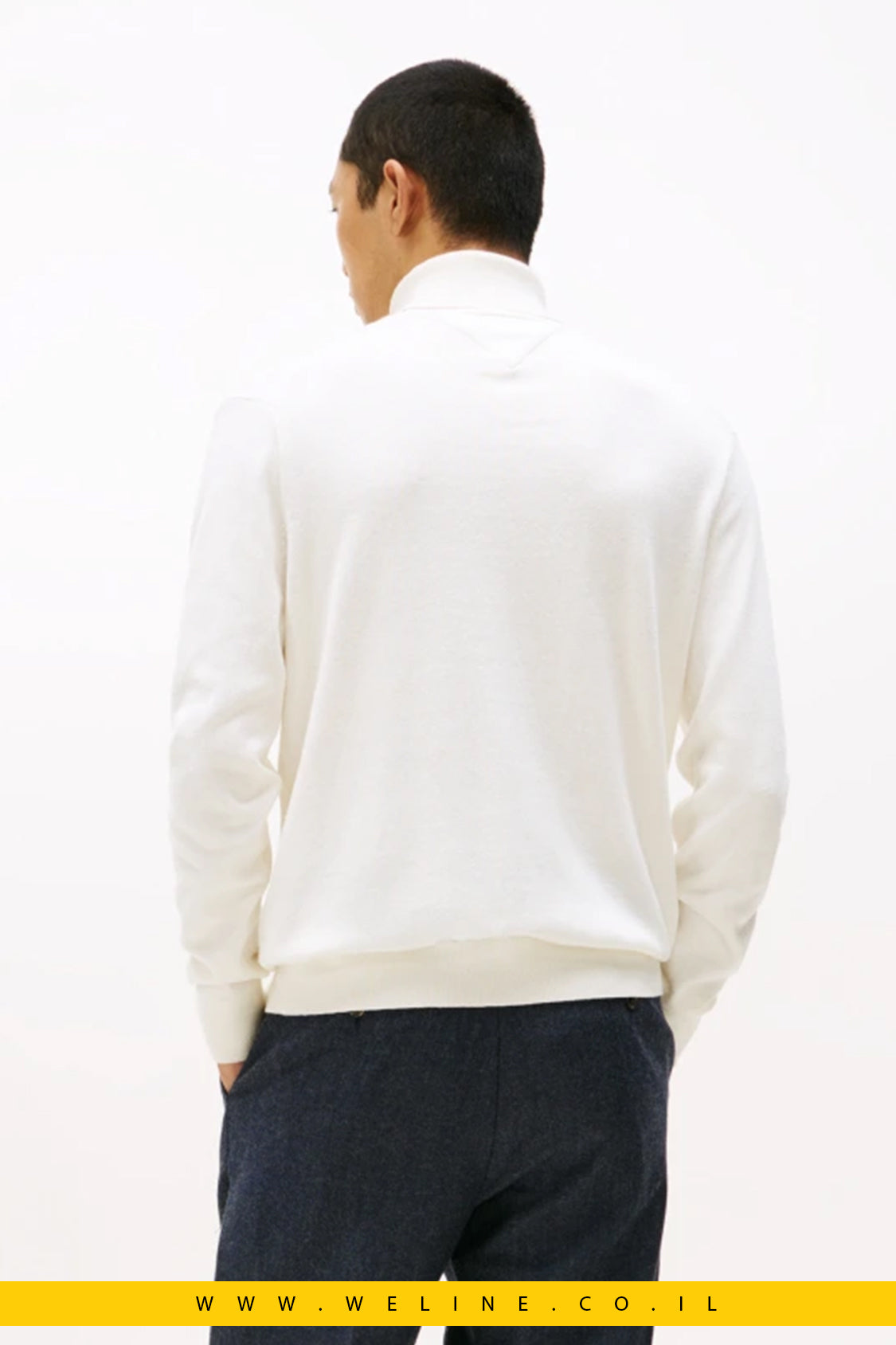 Tommy Hilfiger Cotton Cashmere Roll Neck Jumper – סוודר גולף לגברים כותנה קשמיר בצבע אייבורי