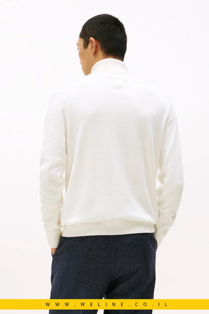 Tommy Hilfiger Cotton Cashmere Roll Neck Jumper – סוודר גולף לגברים כותנה קשמיר בצבע אייבורי