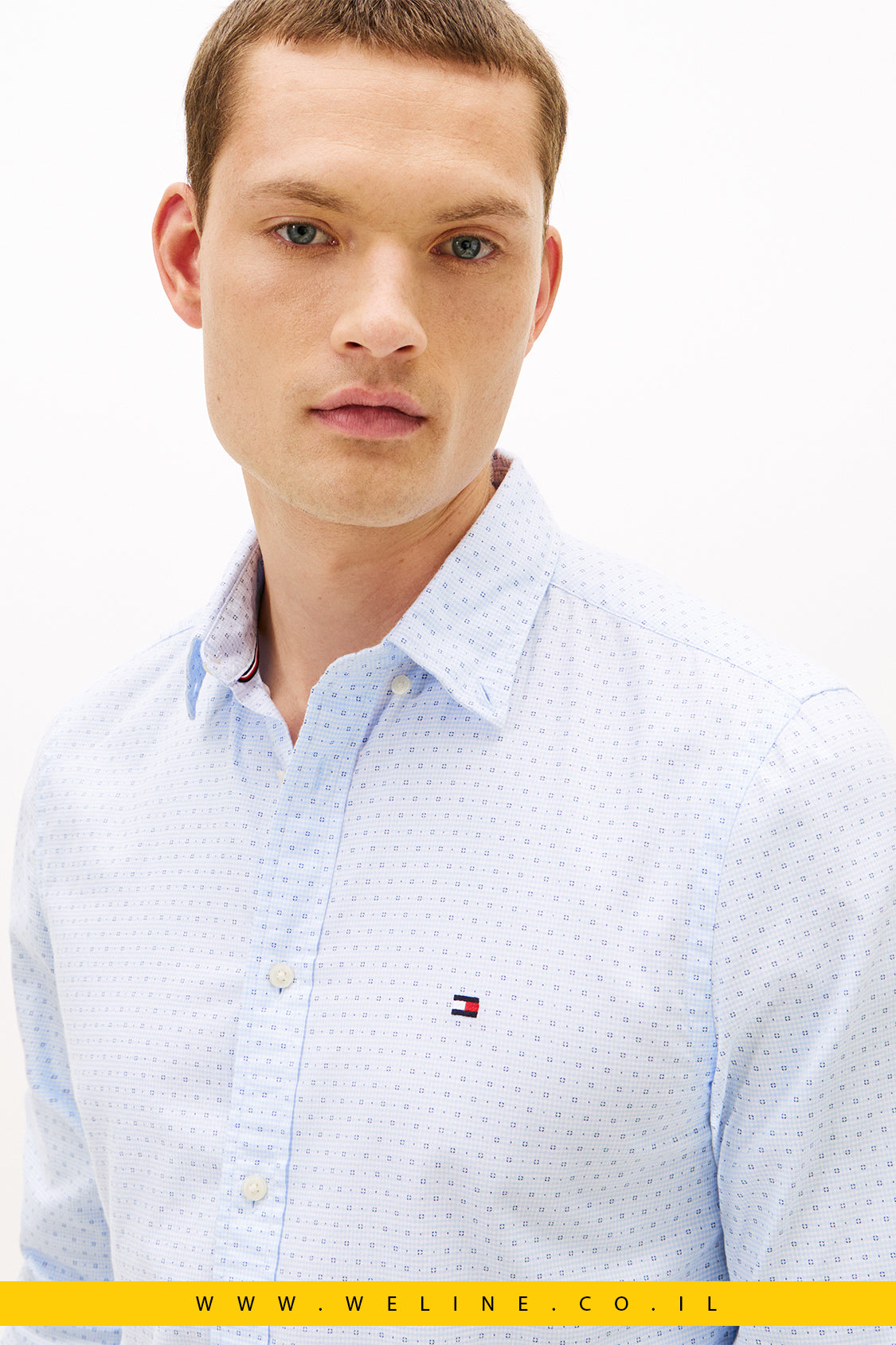 חולצת מכופתרת לגברים Tommy Hilfiger Flex Poplin Mini Print Slim Shirt – טומי הילפיגר | Slim Fit