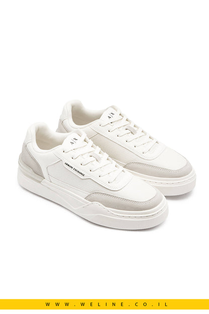 נעלי סניקרס לגברים Armani Exchange – שילוב עור ולוק מודרני בצבע לבן