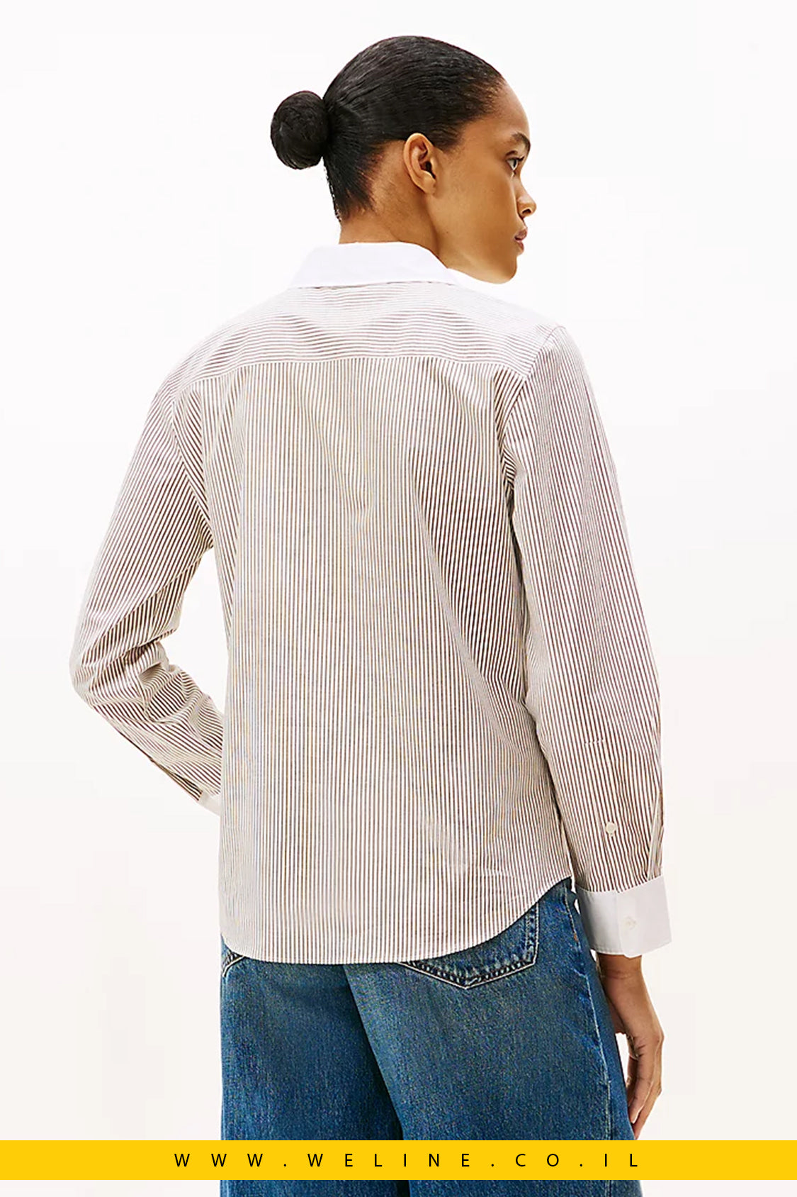 חולצת פופלין קלאסית בגזרה רגילה – פסים חום | Tommy Hilfiger