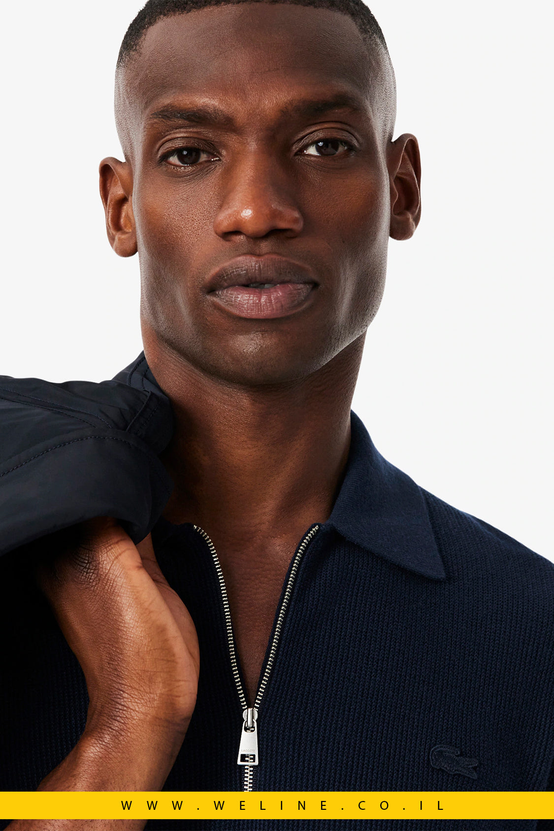 סוודר פולו חצי רוכסן מתערובת כותנה וצמר לגברים