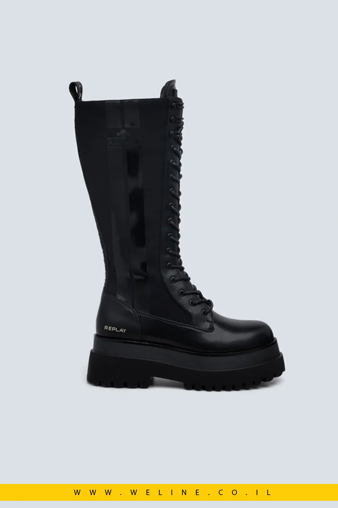 REPLAY מגפיים גבוהים עם שרוכים בצבע שחור