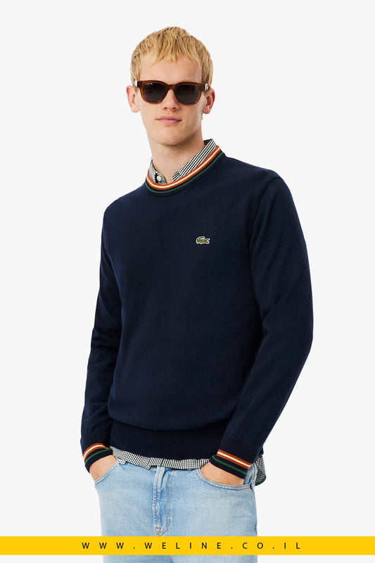 סוודר פסים מכותנה ג’רזי לגברים Lacoste