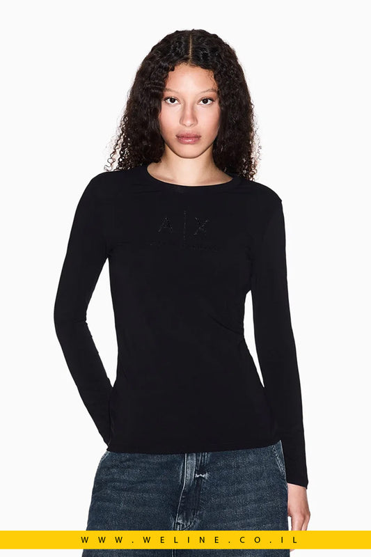 חולצת לונגסליב שחורה עם לוגו – Armani Exchange