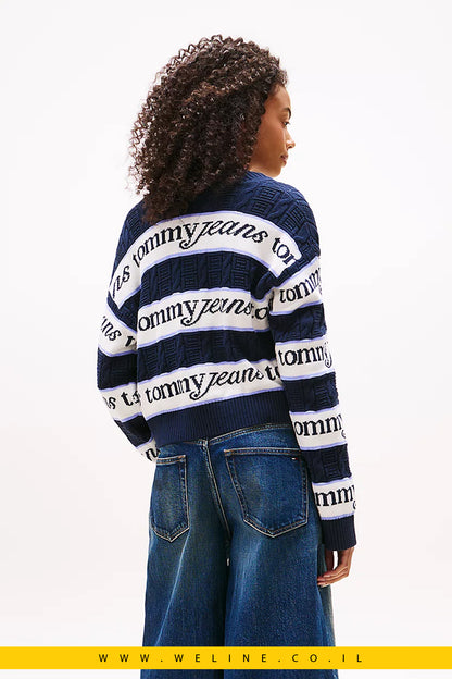 סוודר Tommy Flag Relaxed Logo Stripe Jumper – גזרת Relaxed