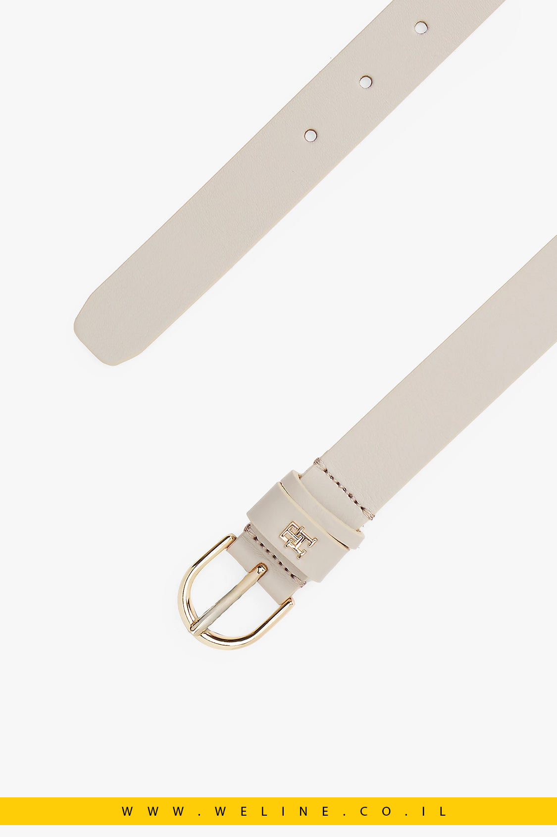 חגורת עור Tommy Hilfiger Essential TH Monogram Leather Belt – צבע בז’ קלאסי