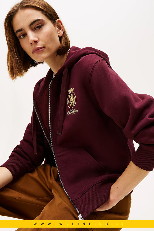 קפוצ'ון נשים Tommy Hilfiger עם רוכסן וזהב – רקמת TH Crest